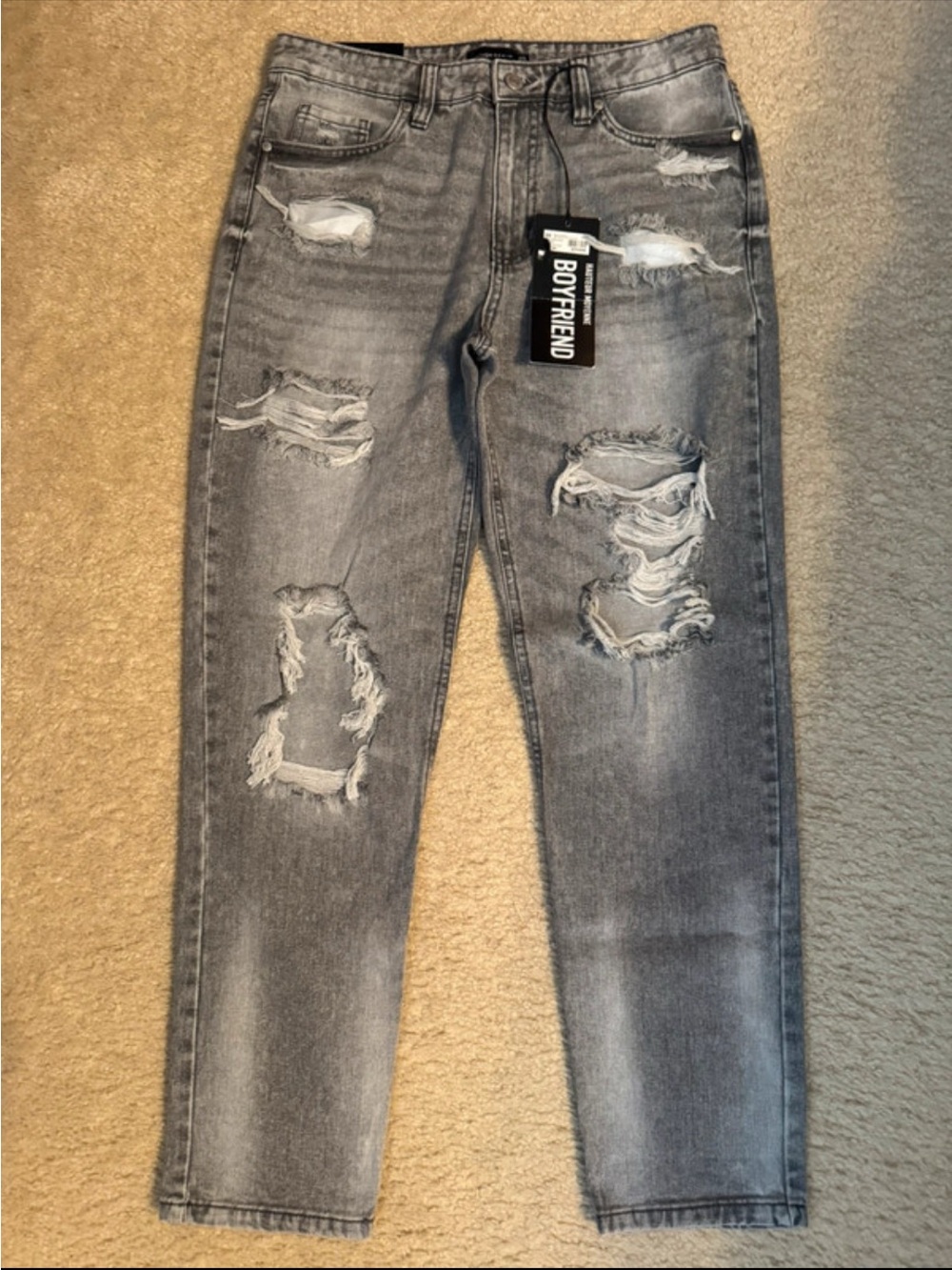 refuge Distressed Boyfriend Jeans - Gray